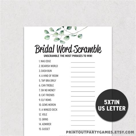 Bridal Shower Word Scramble Game Wedding Anagrams Be1 Bws Etsy