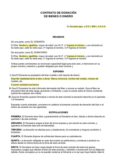 Modelo Documento Privado Donacion Dinero Actualizado Febrero The Best