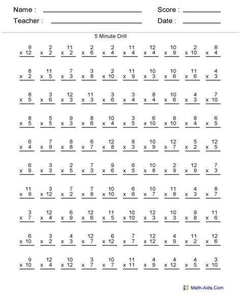 Multiplication Drills Worksheet 3rd Grade