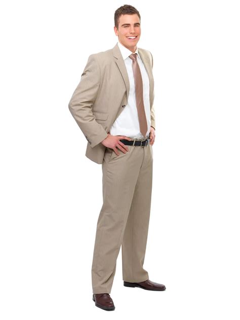 Full Body Portrait Of A Young Smiling Business Man With Hands On Side