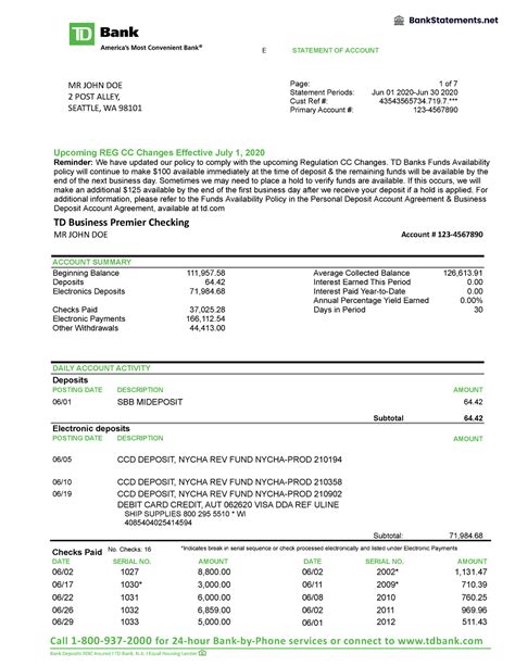 Td Bank Statement Usa Bank Statements E Statement Of Account Mr John