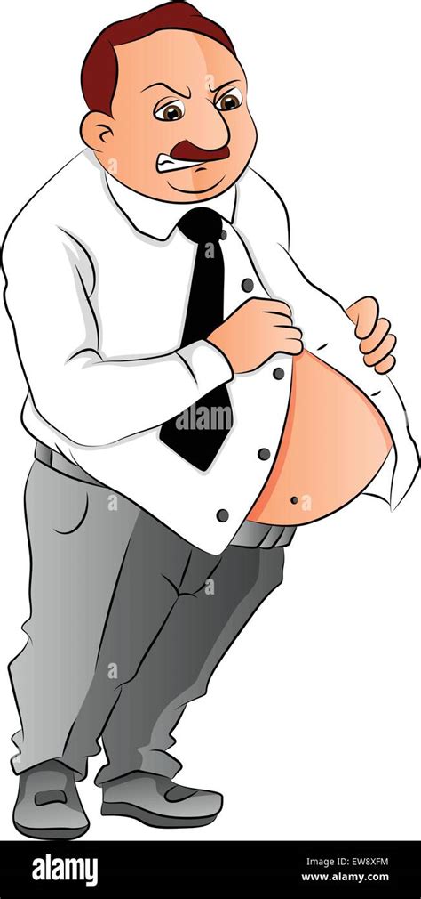 Vector Illustration Of Sad Man Unable To Button His Shirt On His Fat