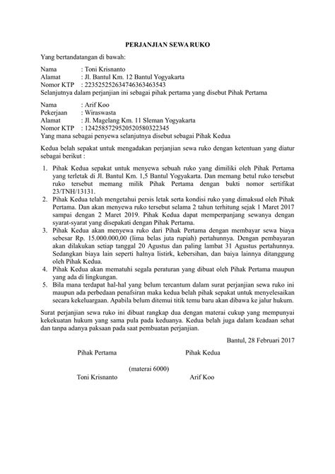 Contoh Surat Perjanjian Menyewa Bis Gawe CV