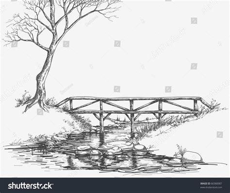 Bridge Over River Sketch Stock Vector 66580087 Shutterstock