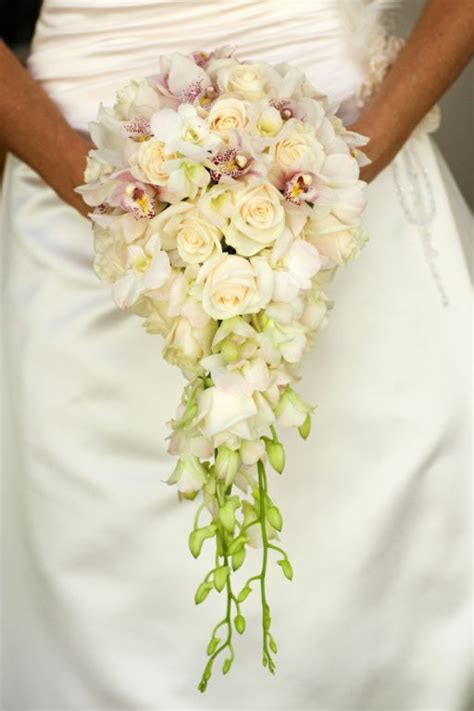 Brides Elegant Teardropcascade Bouquet Whitepink Cymbidium Orchids