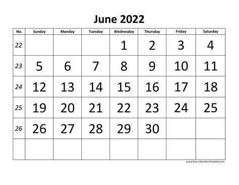 Printable Calendar June 2022 Monthly Templates Free Download