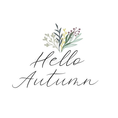 Hello Autumn Handwritten Text Autumn Greeting Card Postcard Poster