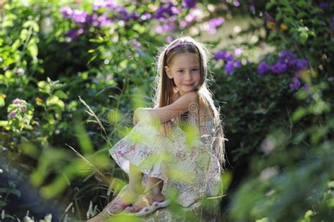 Blond Child With Flowers Stock Photo Image Of Blue Pink 24870180
