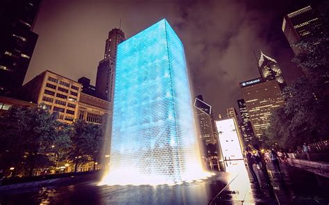 Hd Wallpaper White And Blue High Rise Building Chicago Fountain