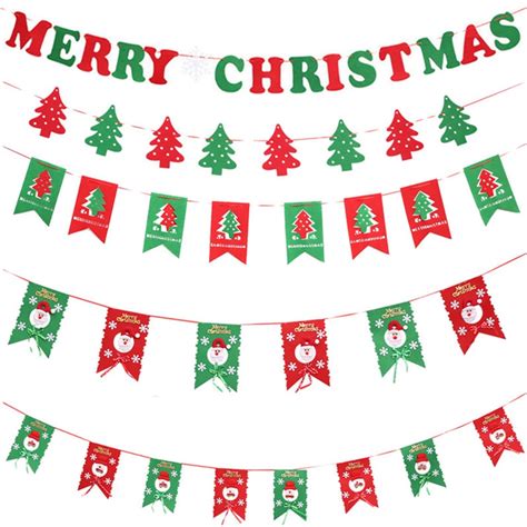 Diy Non Woven Fabric Xmas Flags Santa Clause Floral Bunting Banners