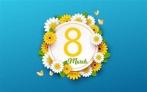 Download Wallpapers March 8 Blue Background With Flowers