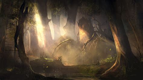 Wallpaper Sunlight Landscape Forest Fantasy Art Artwork Cave