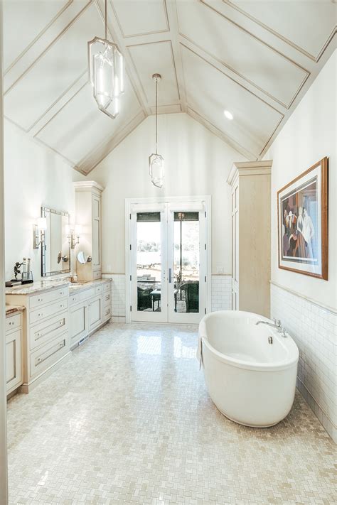 The Vaulted Ceiling In Our Clients Master Bathroom Creates The