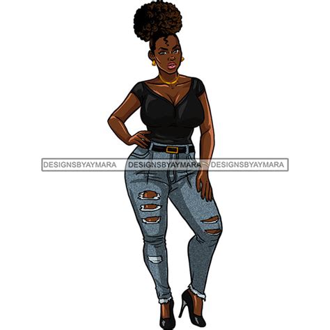 Sexy Plus Size Black Woman In Ripped Jeans  Png Clipart Cricut Silh Designsbyaymara