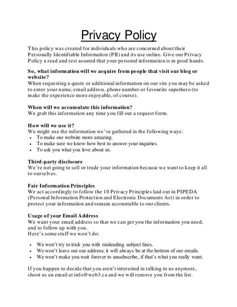 Privacy Policy For Website