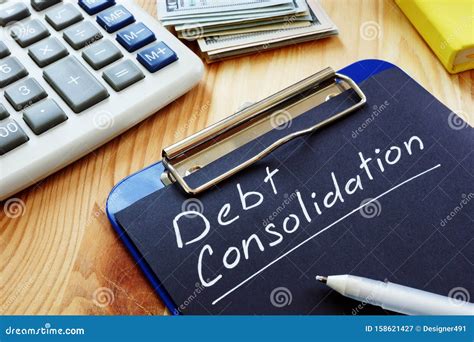 Debt Consolidation Inscription On A Black Page Stock Image Image Of