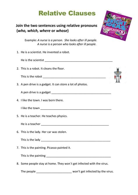 Who also has the derived forms whom and whose. Relative Clauses online pdf worksheet for Grade 5