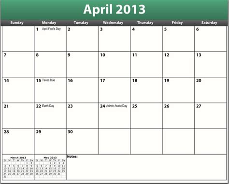 Printable Pdf April 2013 Calendar
