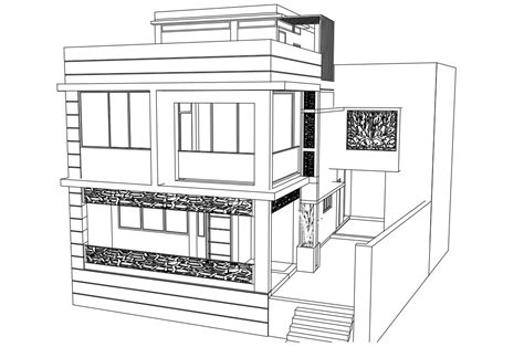 Autocad Drawing Isometric View Of Modern House Building Design Cadbull