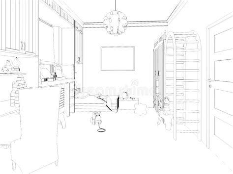 Bedroom Graphic Black White Interior Sketch Stock Illustrations 489