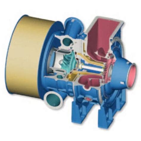 These turbines consist of static vanes that direct the flow into the rotating blades at the correct angle to provide momentum to the shaft. Axial flow turbine turbocharger - TCA Series - MAN Diesel SE