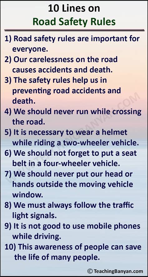 10 Lines On Road Safety Rules﻿ For Children And Students Of Class 1 2