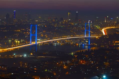 Night View Of The Bosphorus Bridge In Istanbul Stock Photo Image Of