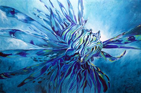 Lionfish Abstract Blue Painting By Marcia Baldwin