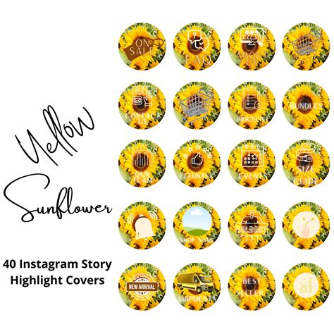 40 Instagram Highlight Covers Yellow Sunflower Instagram Etsy
