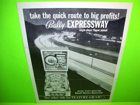 Bally Expressway Original Vintage Flipper Game Pinball Machine Sales Flyer Ephemera