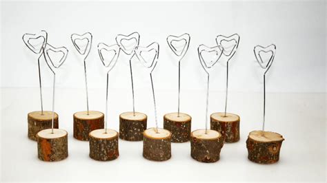 Natural Rustic Wood Place Card Holders With Swirl Wire Bark Memo Holder