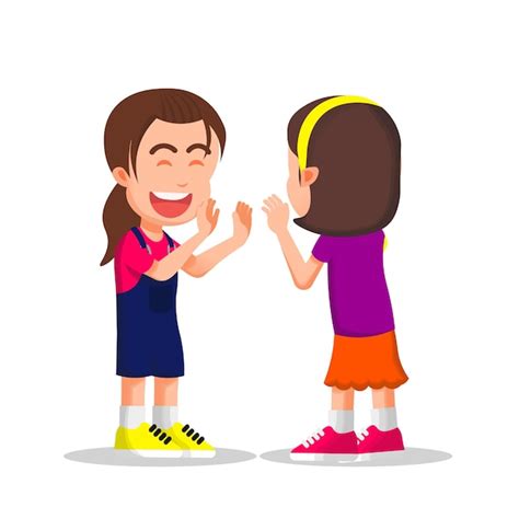 Premium Vector Cute Little Girl Does A Double High Five With Her Friend