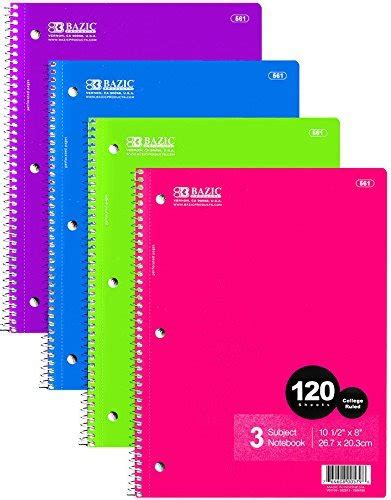 Mead Spiral Notebook Wide Ruled 3 Subject 120 Sheets 105″ X 8