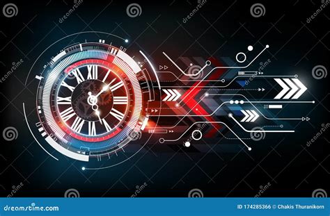 Abstract Futuristic Technology Background With Clock Concept And Time