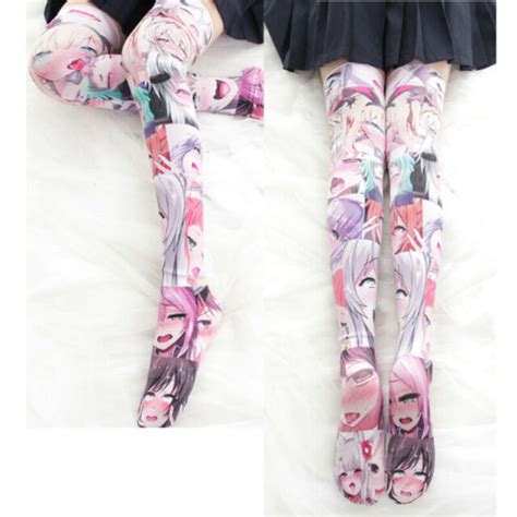 Harajuku Ahegao Stockings Anime Art Print Over Knee Sock Thigh High