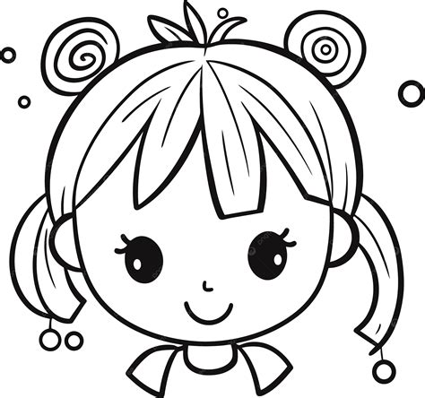 وجه فتاة الكرتون تلوين الصفحة على الأبيض المتجه مخطط بسيط بسيط لطيف الكرتون تصفيفة الشعر