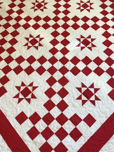 Quilt Dark Red And White Double Irish Chain With Ohio Stars Etsy