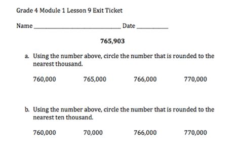 Please look over the resources and use the ones that are effective and useful to you. Grade 4 Module 1 Lesson 9 Exit Ticket | Exit tickets, Eureka math, Lesson