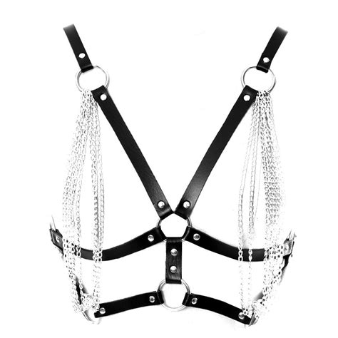 gothic woman sexy leather chain body bondage harness bra whip sm play role play erotic sexy