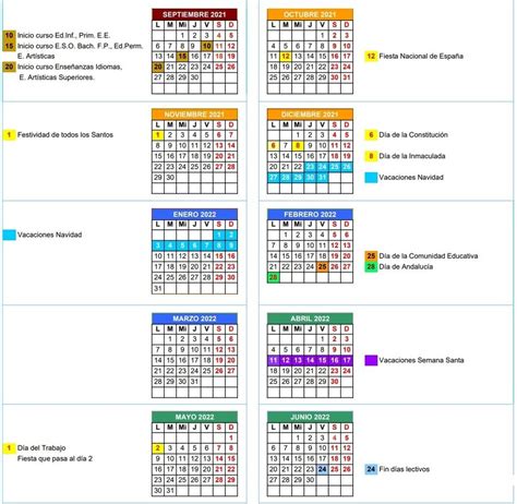 Calendario Escolar 2021 2022 Colegio La Motilla