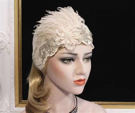 1920s Wedding Headpiece Vintage Style Ivory Juliet Lace Cap Great Gatsby Headpiece Roaring 20s