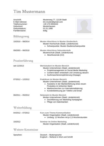 Deutsche und englische lebensläufe downloaden. Curriculum Vitae (CV) - 77 Lebenslauf Muster & Vorlagen ...