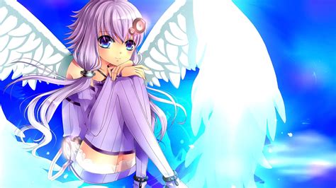 Wallpaper Illustration Anime Girls Wings Purple Hair Thigh Highs