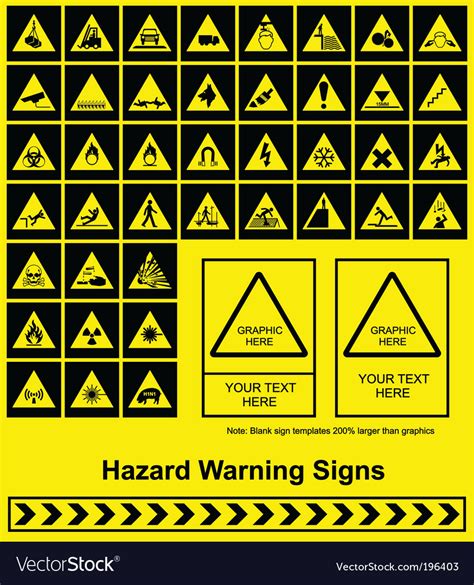Hazard symbols are recognizable symbols designed to warn about hazardous materials or locations. Hazard signs Royalty Free Vector Image - VectorStock