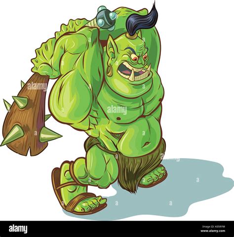 Vector Cartoon Clip Art Illustration Of A Tough Mean Muscular Green Orc