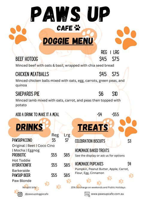 Menu - Dog friendly cafe