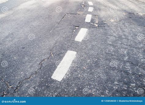 Broken White Separation Line On Road Stock Photo Image Of White
