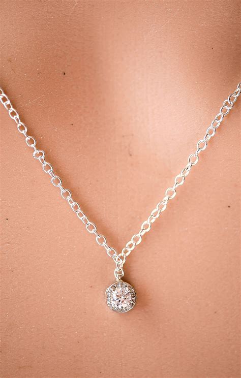 Kate Crystal Pendant Necklace In Silver Rhinestone Necklace Wedding