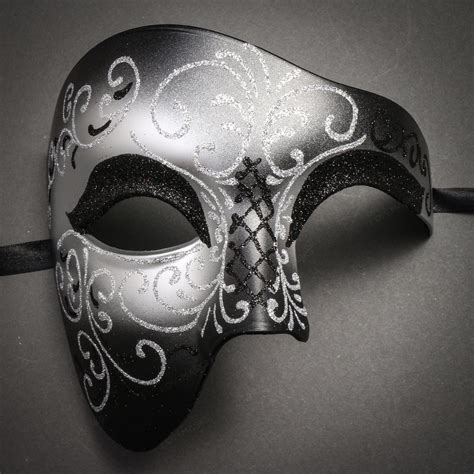 Phantom Of Opera Masquerade Venetian Men Mask Black Silver
