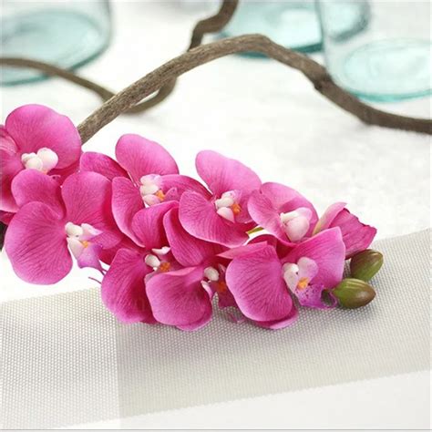 Deep Pink Silk Flower Artificial Moth Orchid Butterfly Orchid For New House Home Wedding
